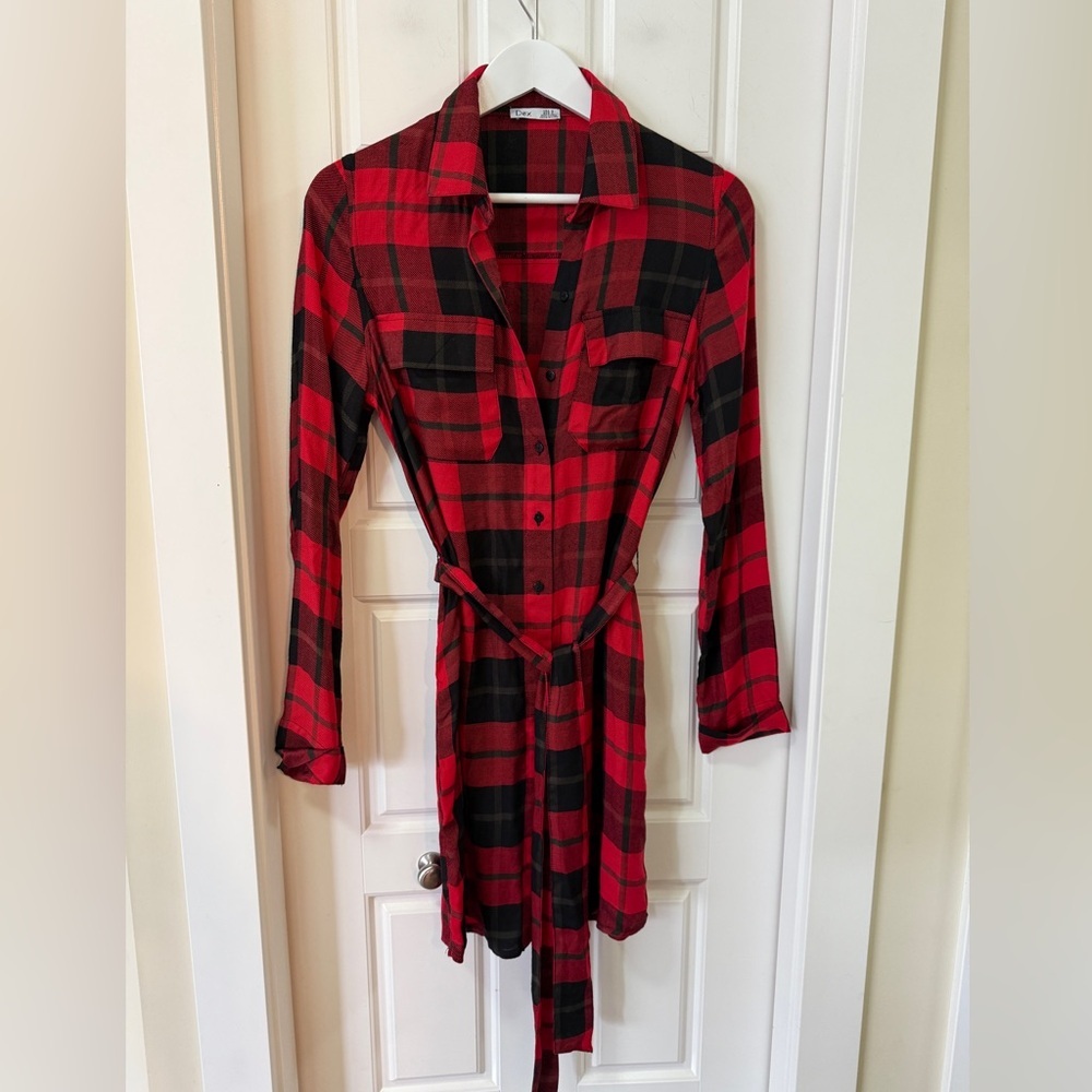🔥 Dex Red & Black Plaid Shirt Dress (Size S)
